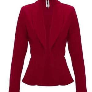 Vibrant Red Peplum Blazer with Tailored Silhouette